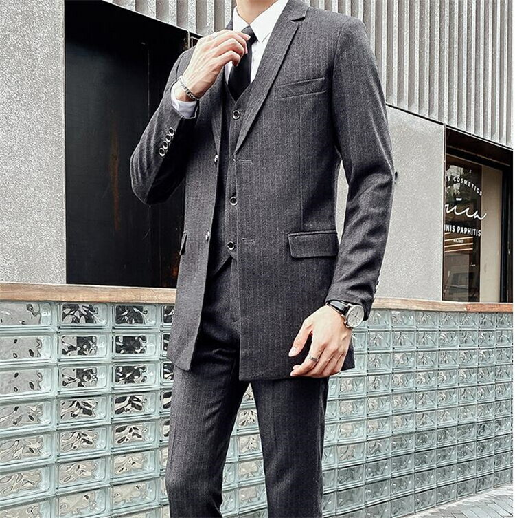 入学式スリーピース　メンズスーツスリムビジネススーツ2つボタンlスーツオールシーズン洗えるパンツウォッシャブルセットアップ　3ピース　パーティー結婚式彼氏