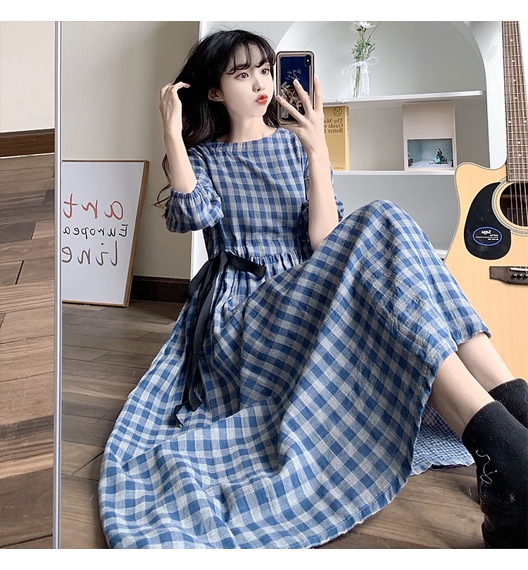 ウエストリボンチェック柄ワンピース ワンピース フレアワンピース