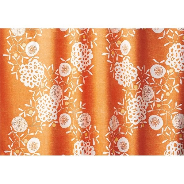 遮光カーテン/柄物カーテン 幅100cm丈200cm オレンジ 1枚入り 遮光2級 タッセル付き 形状記憶加工 ハナカザリ