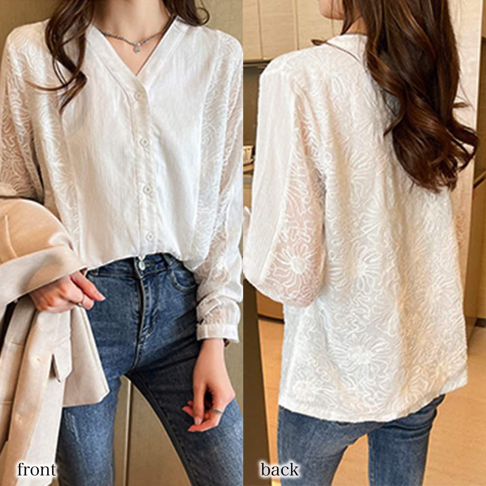 ブラウス レディース Vネックシアーブラウス 黒 ノーアイロン ワンピース Tシャツ 春 レース 安い カットソー ブランド スーツ オフィス カジュアル 冬 秋 きれいめ 高品質 人気 フォーマル