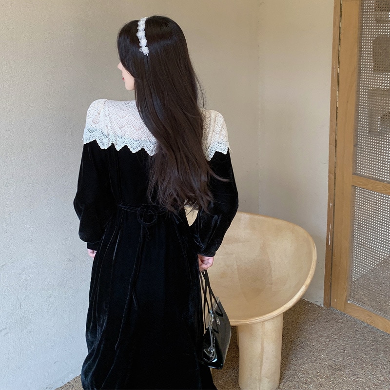 ワンピース ドレス レディース ベロア ベルベット レース 膝下 ミモレ 長袖 Aライン 上品 レトロ お洒落 フォーマル シンプル 発表会 結婚式 かわいい 黒 M L XL 2XL 3XL 4XL ワンピース ドレス レディース ベロア ベルベット レース 膝下 ミモレ 長袖 Aライン 上品 レトロ お洒落 フォーマル シンプル 発表会 結婚式 かわいい 黒 M L XL 2XL 3XL 4XL