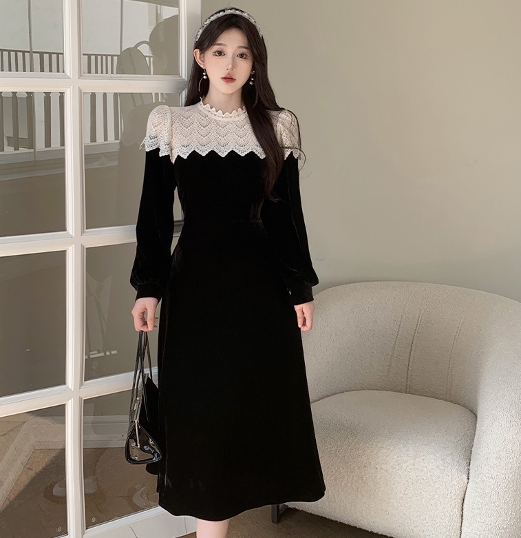 ワンピース ドレス レディース ベロア ベルベット レース 膝下 ミモレ 長袖 Aライン 上品 レトロ お洒落 フォーマル シンプル 発表会 結婚式 かわいい 黒 M L XL 2XL 3XL 4XL ワンピース ドレス レディース ベロア ベルベット レース 膝下 ミモレ 長袖 Aライン 上品 レトロ お洒落 フォーマル シンプル 発表会 結婚式 かわいい 黒 M L XL 2XL 3XL 4XL