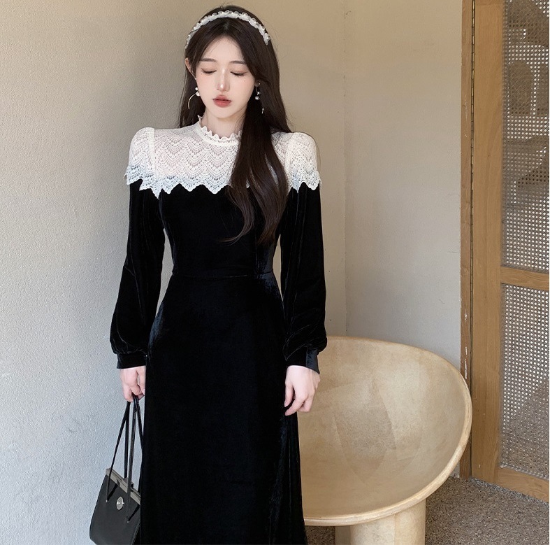ワンピース ドレス レディース ベロア ベルベット レース 膝下 ミモレ 長袖 Aライン 上品 レトロ お洒落 フォーマル シンプル 発表会 結婚式 かわいい 黒 M L XL 2XL 3XL 4XL ワンピース ドレス レディース ベロア ベルベット レース 膝下 ミモレ 長袖 Aライン 上品 レトロ お洒落 フォーマル シンプル 発表会 結婚式 かわいい 黒 M L XL 2XL 3XL 4XL