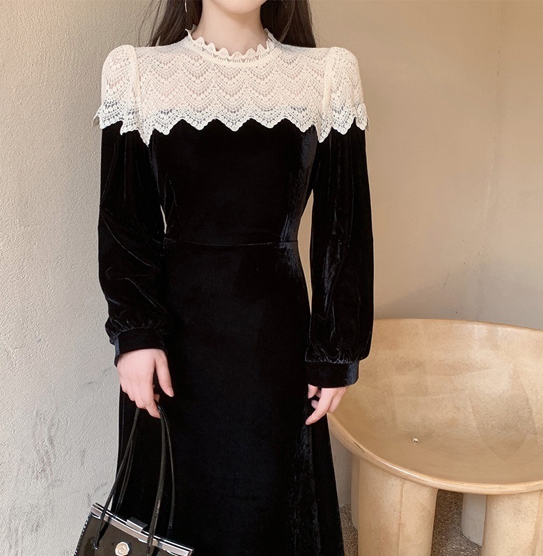 ワンピース ドレス レディース ベロア ベルベット レース 膝下 ミモレ 長袖 Aライン 上品 レトロ お洒落 フォーマル シンプル 発表会 結婚式 かわいい 黒 M L XL 2XL 3XL 4XL ワンピース ドレス レディース ベロア ベルベット レース 膝下 ミモレ 長袖 Aライン 上品 レトロ お洒落 フォーマル シンプル 発表会 結婚式 かわいい 黒 M L XL 2XL 3XL 4XL