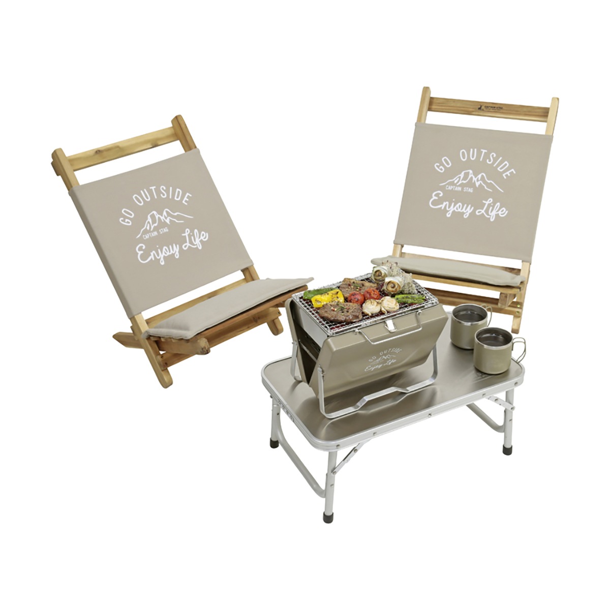 キャプテンスタッグ CAPTAIN STAG モンテ V型 卓上グリル カーキ UG-66 ソロキャンプ お花見 バーベキュー