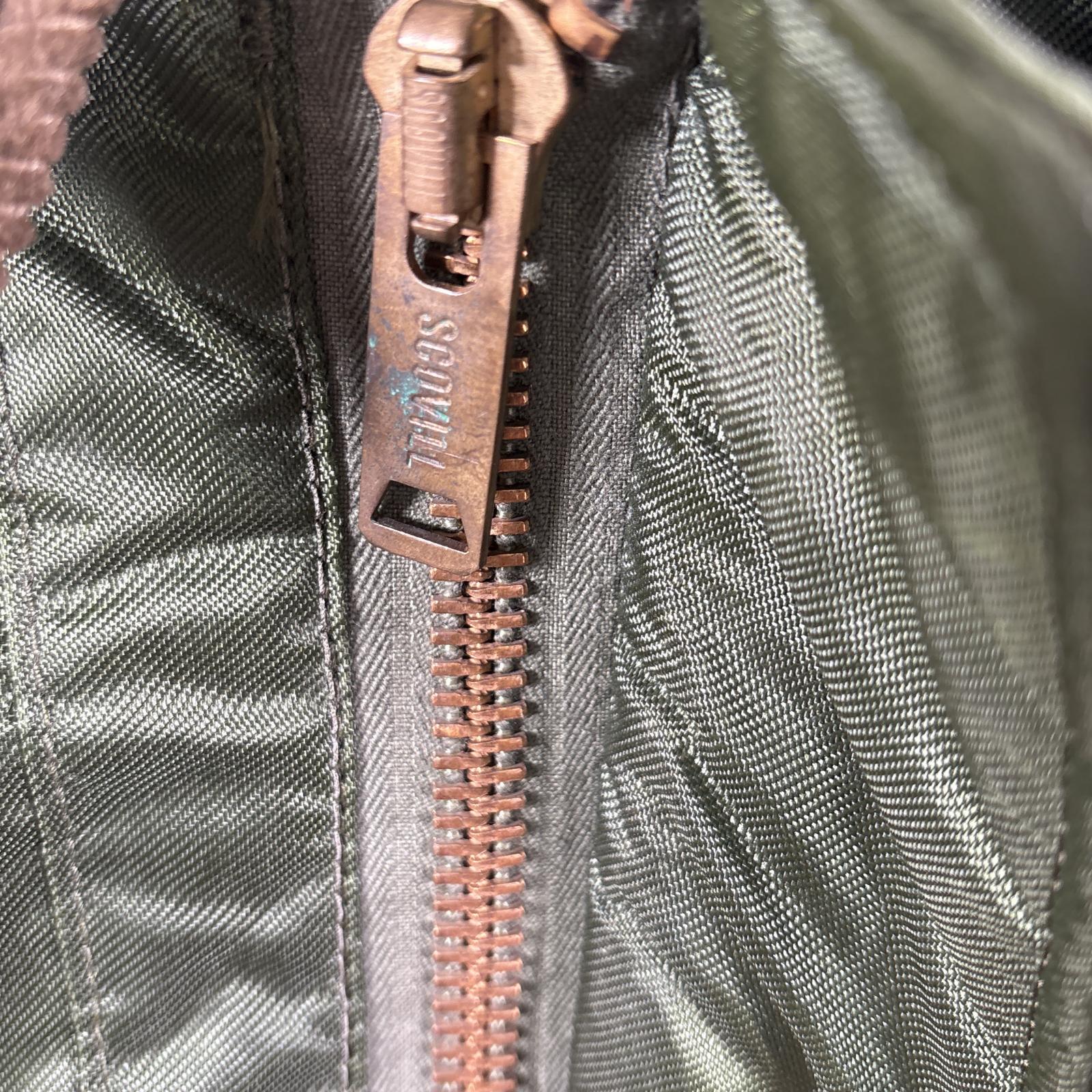 古着 80s/80年代 ヴィンテージ ミリタリージャケット デッキジャケット スコービルジッパー ステンシル入り XL グリーン系 メンズ