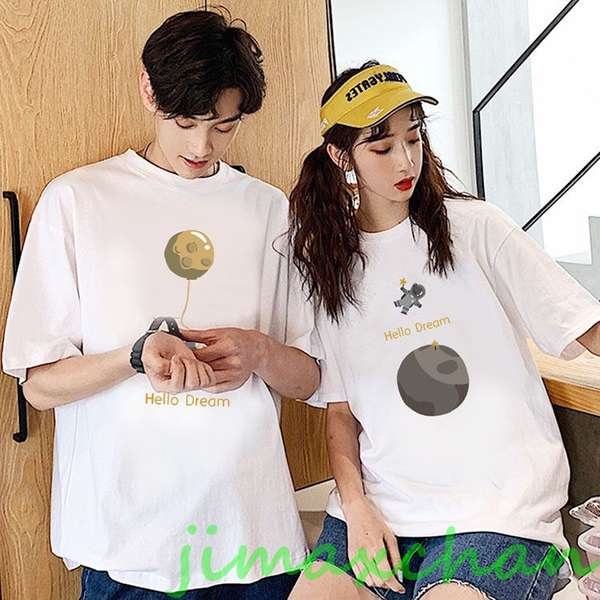 新品　【2枚セット】カップル ペアtシャツ 半袖 夏服 ペアルック tシャツ 夫婦お揃い リンクコーデ 可愛い おしゃれ カップル ペアルック Tシャツ メンズ