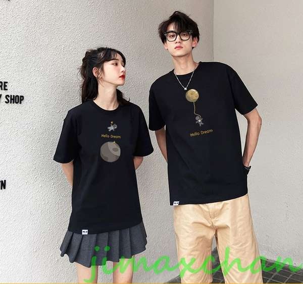新品　【2枚セット】カップル ペアtシャツ 半袖 夏服 ペアルック tシャツ 夫婦お揃い リンクコーデ 可愛い おしゃれ カップル ペアルック Tシャツ メンズ