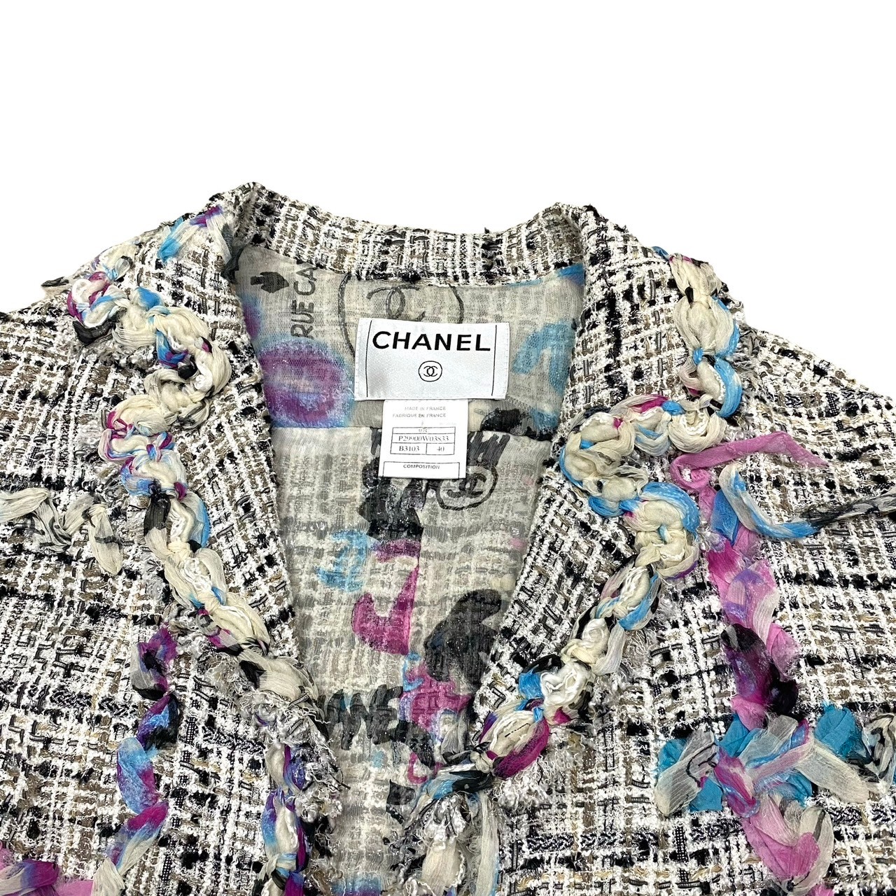 ツイード ココマークテーラードジャケット コットン ナイロン レーヨン ホワイト 67987 ツイード ココマークテーラードジャケット コットン ナイロン レーヨン ホワイト 67987