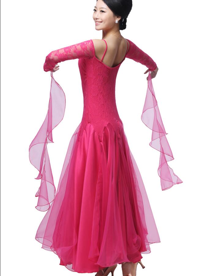 「社交ダンス専用」ダンス ドレス 優雅 演出服競技用 ワルツドレス 高級感 エレガント ステージ衣装 踊りドレス イベント服スタンダードダンス 舞台 長袖 スパンコール レース付き シフォン 可愛い