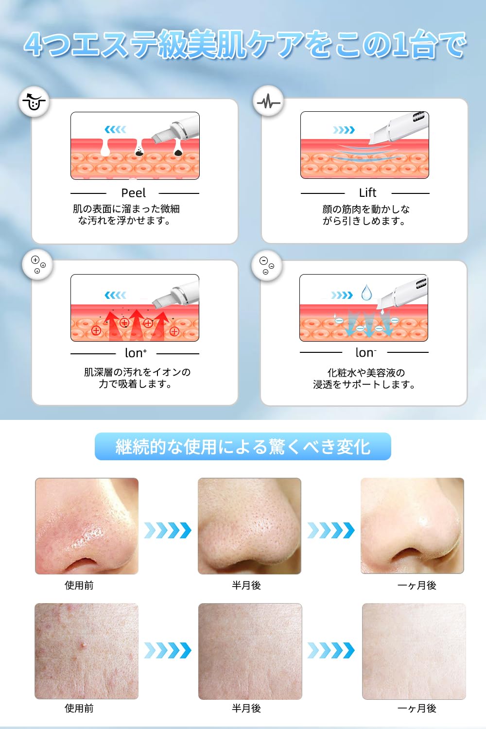 ウォーターピーリング コードレス LED液晶ディスプレイ 軽量 超音波ピーリング 小型 コンパクト 10min自動電源オフ USB充電モデル 超音波振動 ワンボタン簡単操作 男女兼用 持ち運び便利 旅 ウォーターピーリング コードレス LED液晶ディスプレイ 軽量 超音波ピーリング 小型 コンパクト 10min自動電源オフ USB充電モデル 超音波振動 ワンボタン簡単操作 男女兼用 持ち運び便利 旅