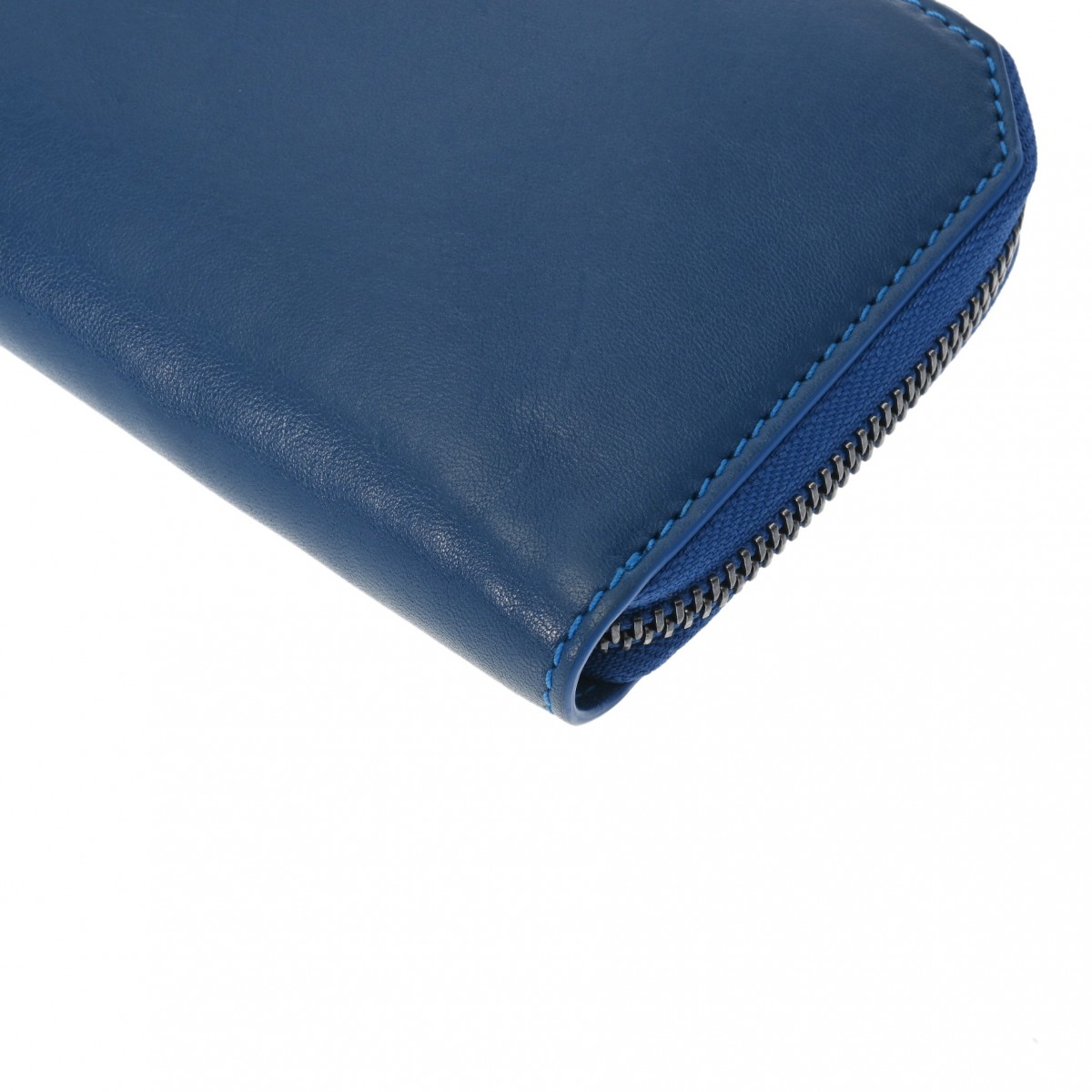 ロゴ ラウンドファスナー ブルー レディース レザー 長財布 Bランク 中古 銀蔵