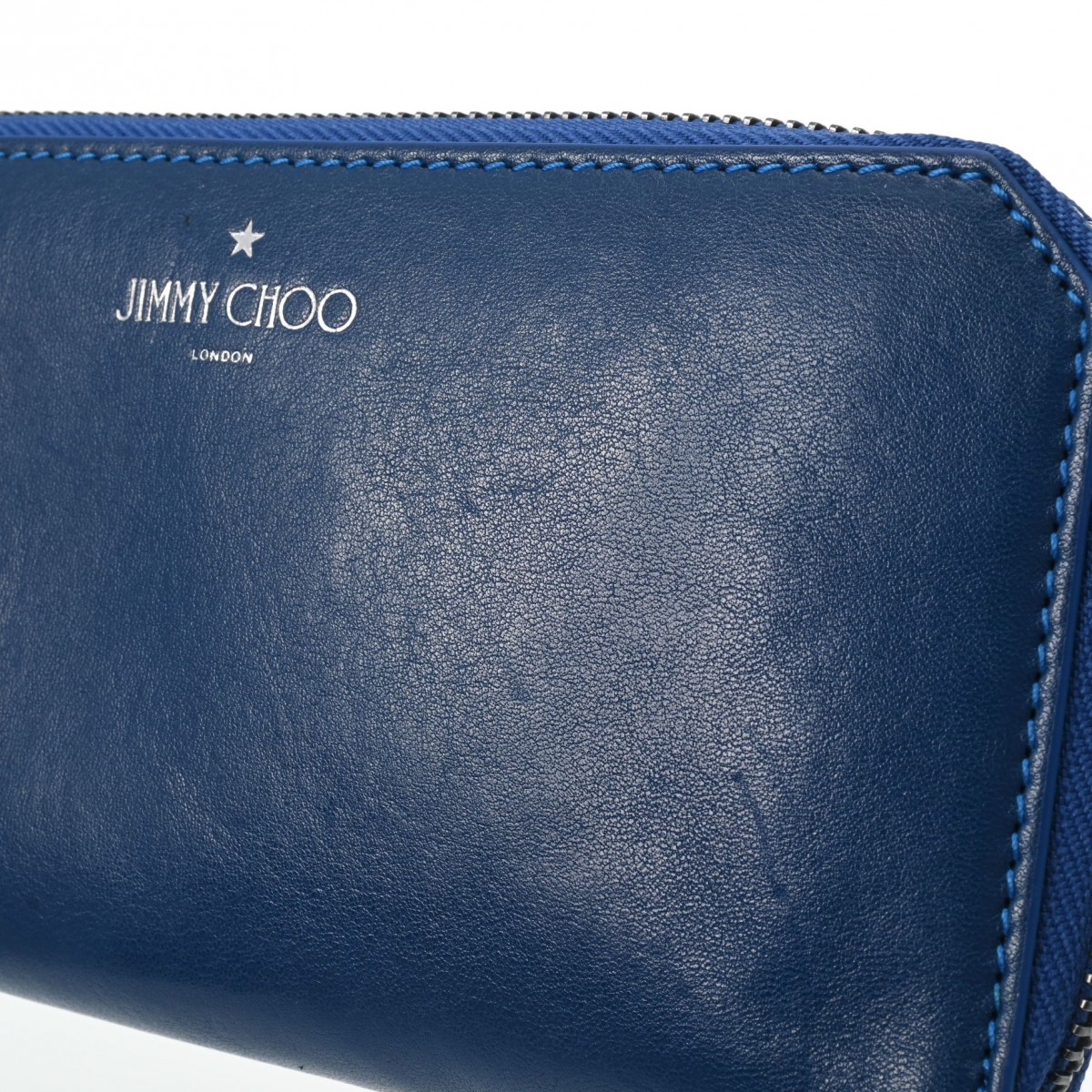 ロゴ ラウンドファスナー ブルー レディース レザー 長財布 Bランク 中古 銀蔵