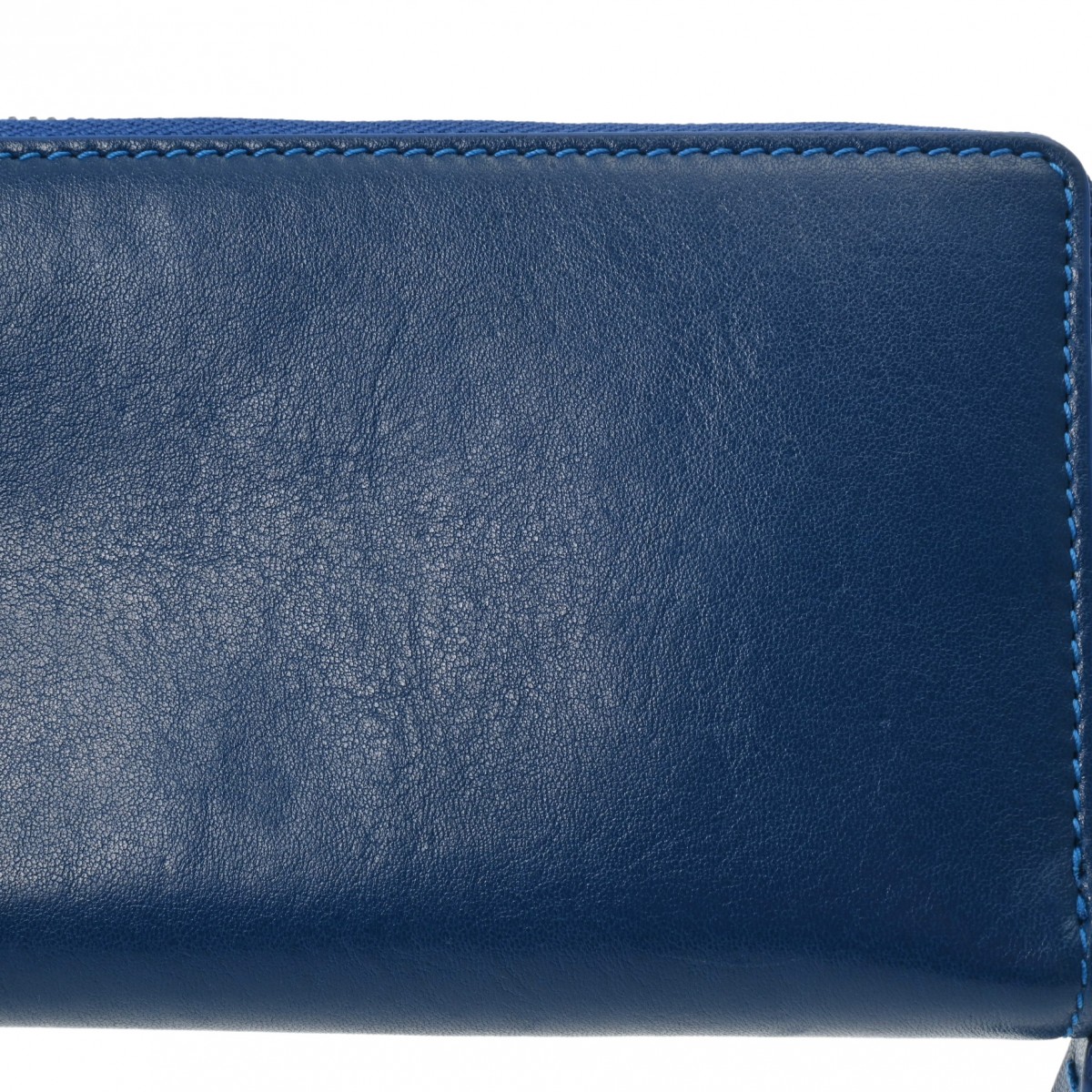 ロゴ ラウンドファスナー ブルー レディース レザー 長財布 Bランク 中古 銀蔵