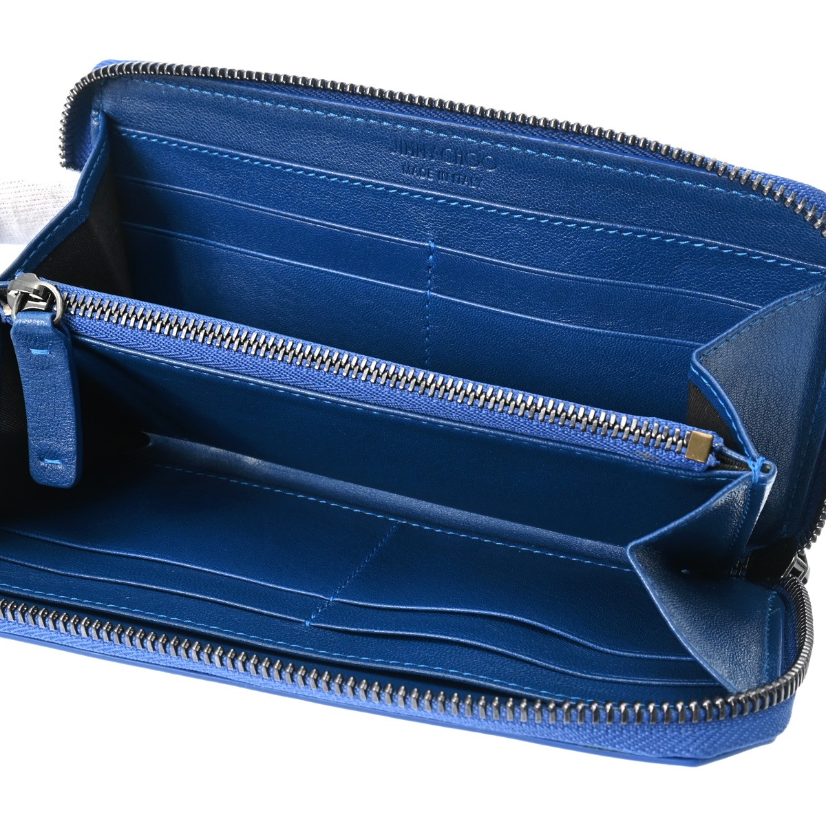 ロゴ ラウンドファスナー ブルー レディース レザー 長財布 Bランク 中古 銀蔵