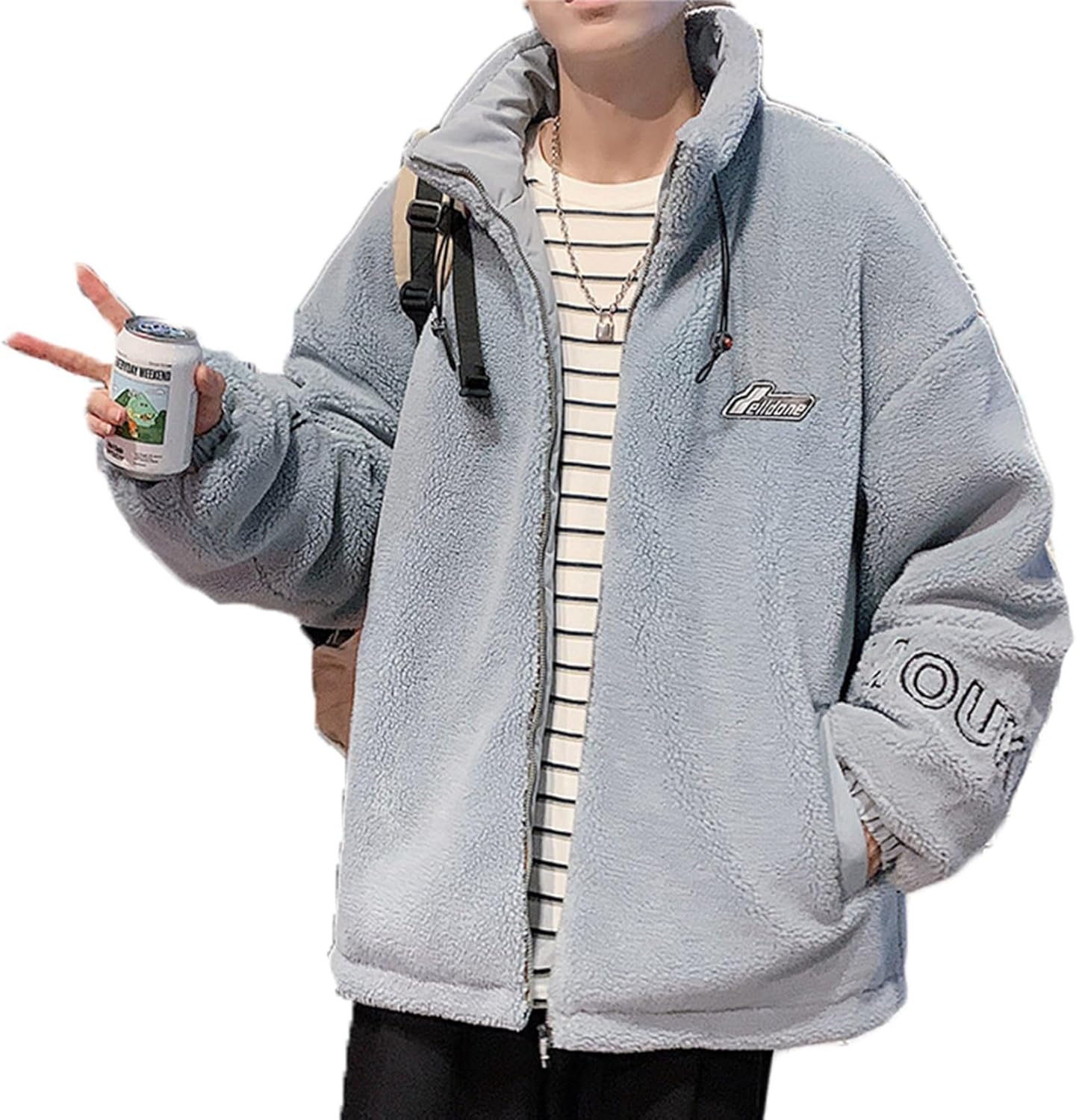 ボアジャケット モコモコ 冬 メンズ 厚手 アウター 立ち襟 フリースジャケット ジャンパー 防寒着 ボアブルゾン 保温 パーカー お洒落 ストリート 日常 アウトドア