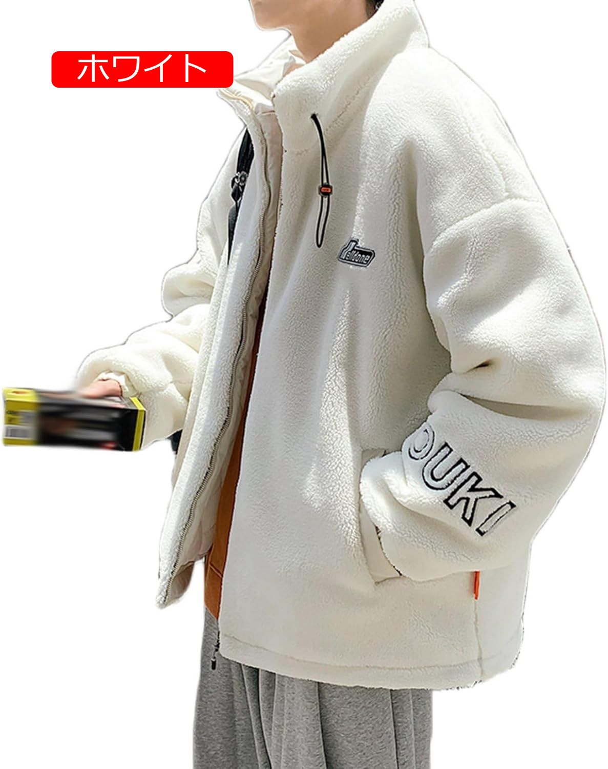 ボアジャケット モコモコ 冬 メンズ 厚手 アウター 立ち襟 フリースジャケット ジャンパー 防寒着 ボアブルゾン 保温 パーカー お洒落 ストリート 日常 アウトドア