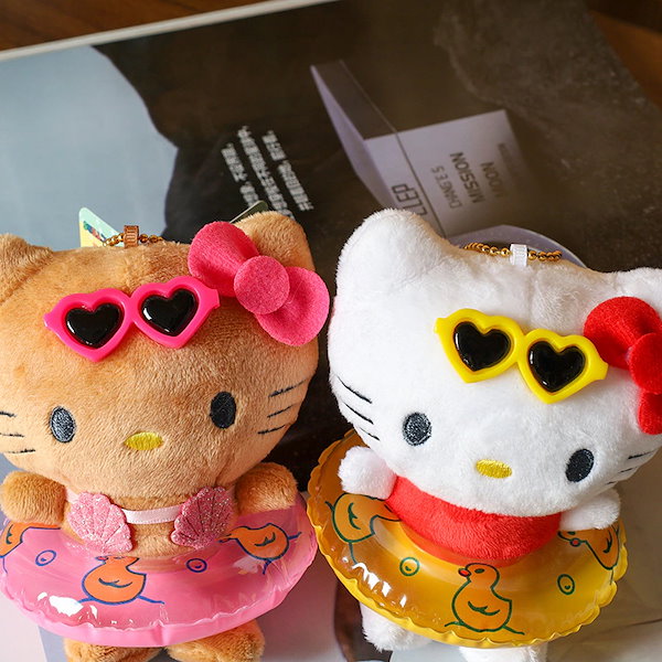 Qoo10] 黒革のキティ浮き輪ぬいぐるみストラップぬ