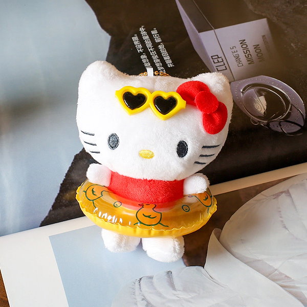 Qoo10] 黒革のキティ浮き輪ぬいぐるみストラップぬ