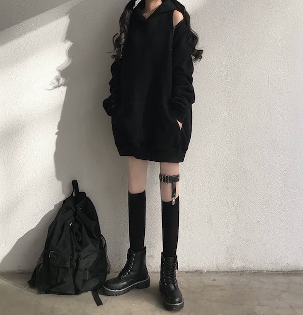 Qoo10] パーカー レディース オーバーサイズ 黒