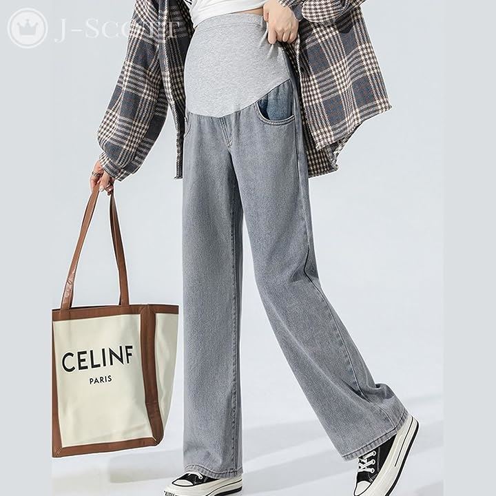 マタニティ ストレートデニム レディース パンツ 産後 ゆったり ウエストゴム アジャスター付き シワなし マタニティパンツ ビッグ 動きやすい デイリーユース(ライトブルー, XL)