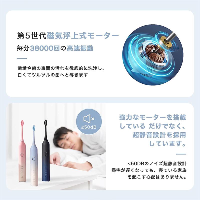 電動歯ブラシ 歯ブラシ 音波歯ブラシ 超音波歯ブラシ 口腔洗浄器 電動はぶら 充電式 IPX7防水 130日間使用可能 替えブラシ 2本 電動歯ブラシ 歯ブラシ 音波歯ブラシ 超音波歯ブラシ 口腔洗浄器 電動はぶら 充電式 IPX7防水 130日間使用可能 替えブラシ 2本