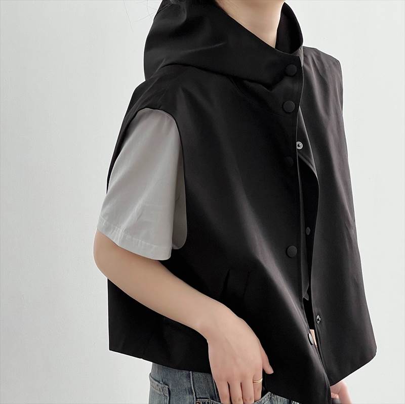 アウター ジャケット レディース 袖なし ノースリーブ Vネック フード ストリート かわいい 大人可愛い きれいめ シンプル カジュアル おしゃれ ラフ メンズライク マニッシュ ボーイッシュ スポ