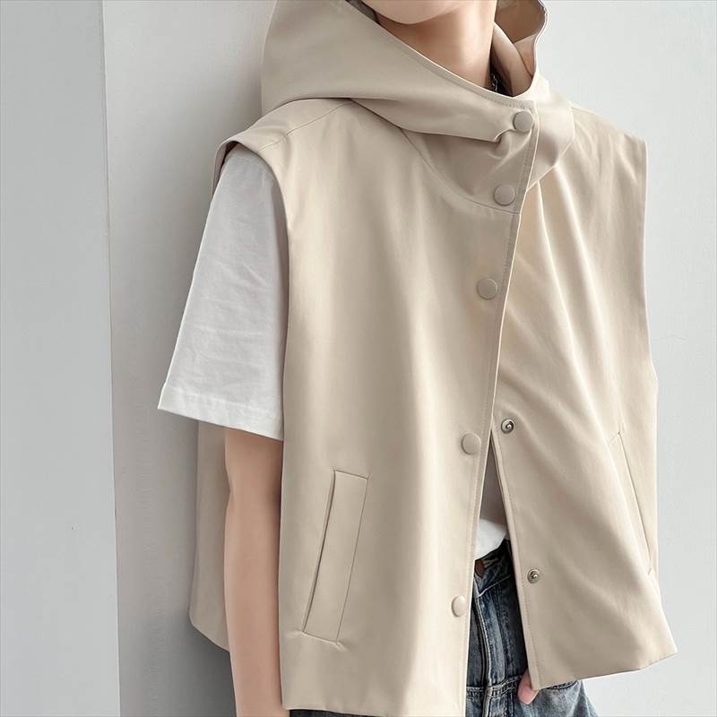 アウター ジャケット レディース 袖なし ノースリーブ Vネック フード ストリート かわいい 大人可愛い きれいめ シンプル カジュアル おしゃれ ラフ メンズライク マニッシュ ボーイッシュ スポ