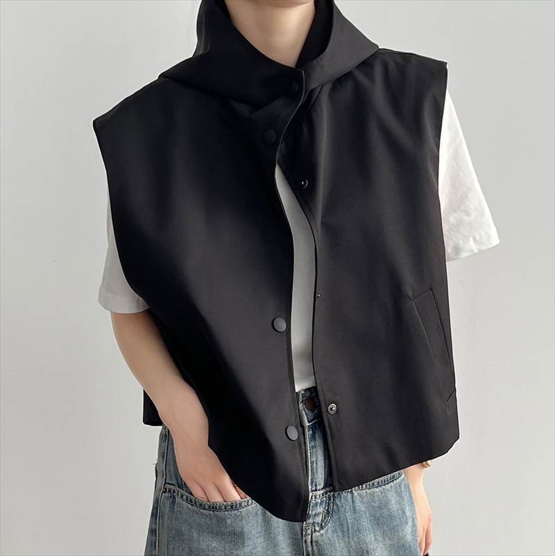 アウター ジャケット レディース 袖なし ノースリーブ Vネック フード ストリート かわいい 大人可愛い きれいめ シンプル カジュアル おしゃれ ラフ メンズライク マニッシュ ボーイッシュ スポ