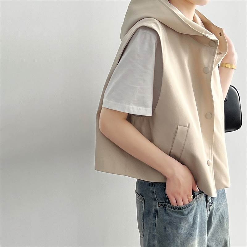 アウター ジャケット レディース 袖なし ノースリーブ Vネック フード ストリート かわいい 大人可愛い きれいめ シンプル カジュアル おしゃれ ラフ メンズライク マニッシュ ボーイッシュ スポ
