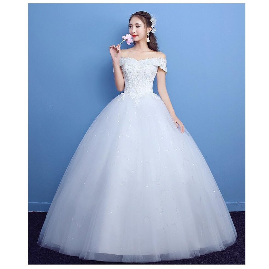 パーティードレス ウエディングドレス オフショルダー ロングドレス プリンセスドレス ステージ衣装