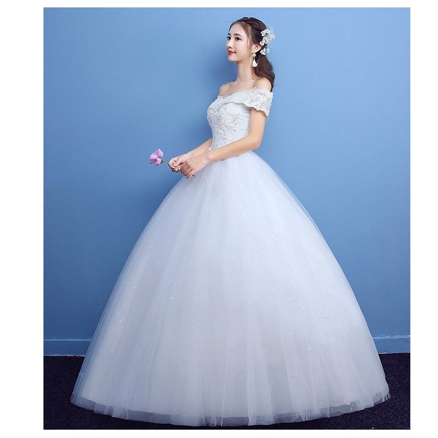 パーティードレス ウエディングドレス オフショルダー ロングドレス プリンセスドレス ステージ衣装