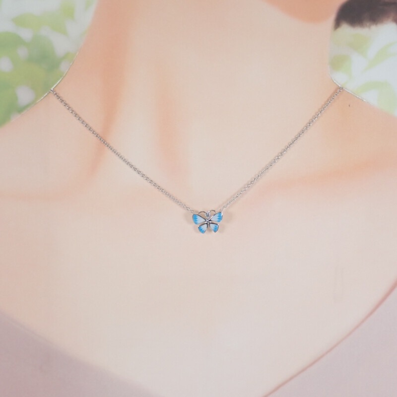 【Aランク】 K18WG ディオレットパピヨン ネックレス DTE95009 ダイヤモンド ブルー/ホワイト