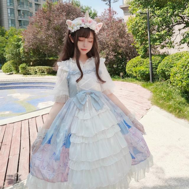 コスプレロリータ脚魅せミニスカートロリータ洋天空の城開襟ガーターjskワンピースレディースドレス韓国ファッション_2