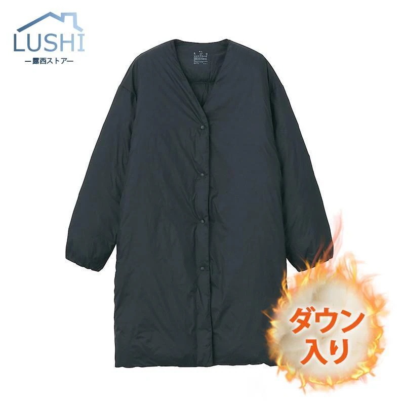 品大人気ダウンコートレディース冬服ロング丈ノーカラーコートVネックボタンダウン無地秋冬ダウンジャケット厚膝丈ゆったり暖かい保温防寒羽織り