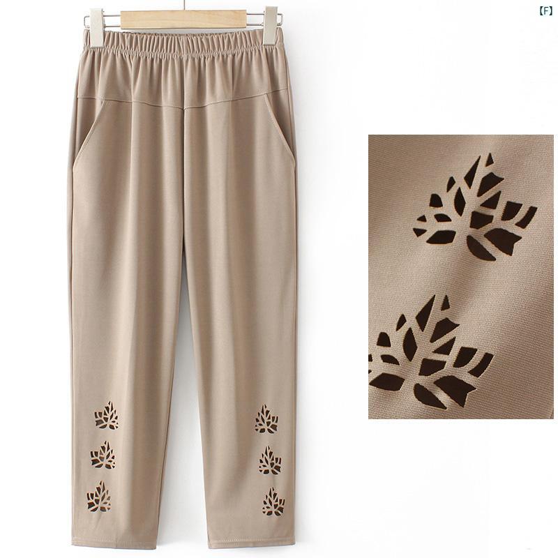 レディース ファッション おしゃれ 春夏 秋　冬 大人 上品 高級 マダム プレゼント 敬老日　おばあちゃん 夏 九分丈 パンツ 薄手 ハイウエスト ストレート カジュアル グラニー