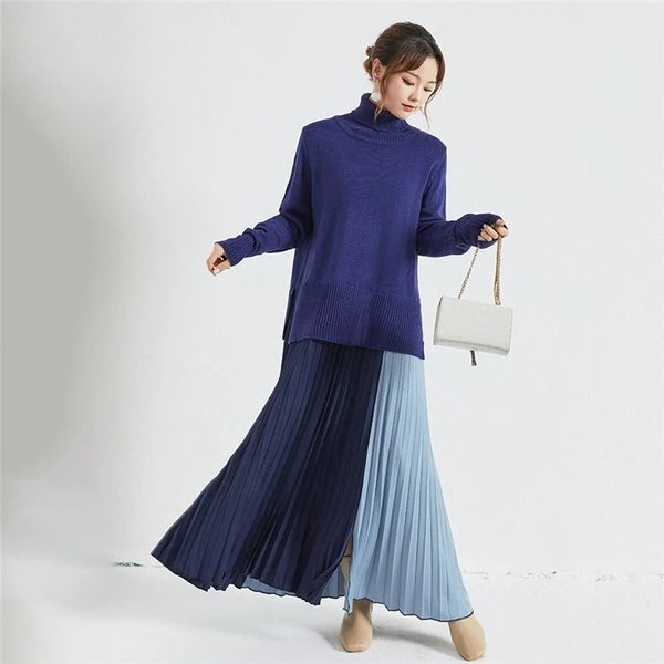 大人の魅力ニットワンピースロングワンピースロングワンピワンピレディースマキシ丈長袖Aラインフレアストライプ柄スプライスゆったりおしゃれきれいめ30