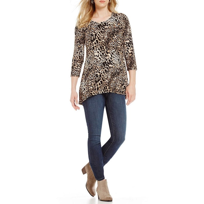 ボボウ レディース トップス【Bobeau Animal Print 3/4 Sleeve Pleat Back Knit Top】Black/Taupe ボボウ レディース トップス【Bobeau Animal Print 3/4 Sleeve Pleat Back Knit Top】Black/Taupe