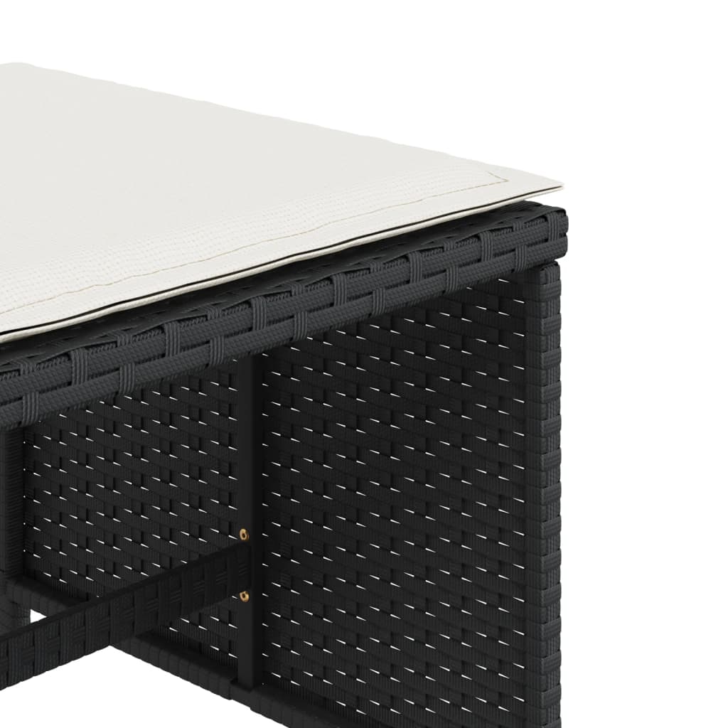 ガーデンスツール クッション付き 4点 ブラック 41x41x36 cm ポリラタン製