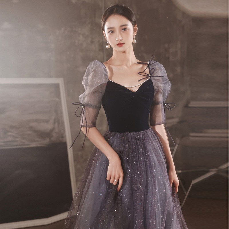 パフスリーブ イブニングドレス 宴会司会者 ファンタジー 妖精 精霊 暴走姫 星空 プリンセスドレス