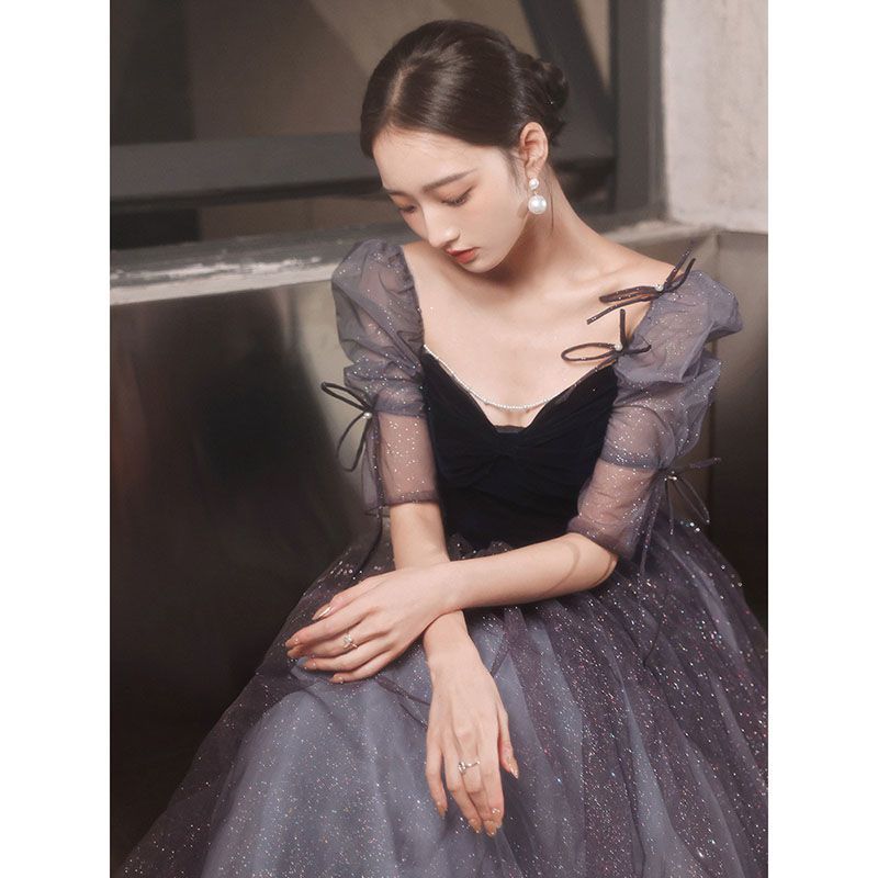 パフスリーブ イブニングドレス 宴会司会者 ファンタジー 妖精 精霊 暴走姫 星空 プリンセスドレス