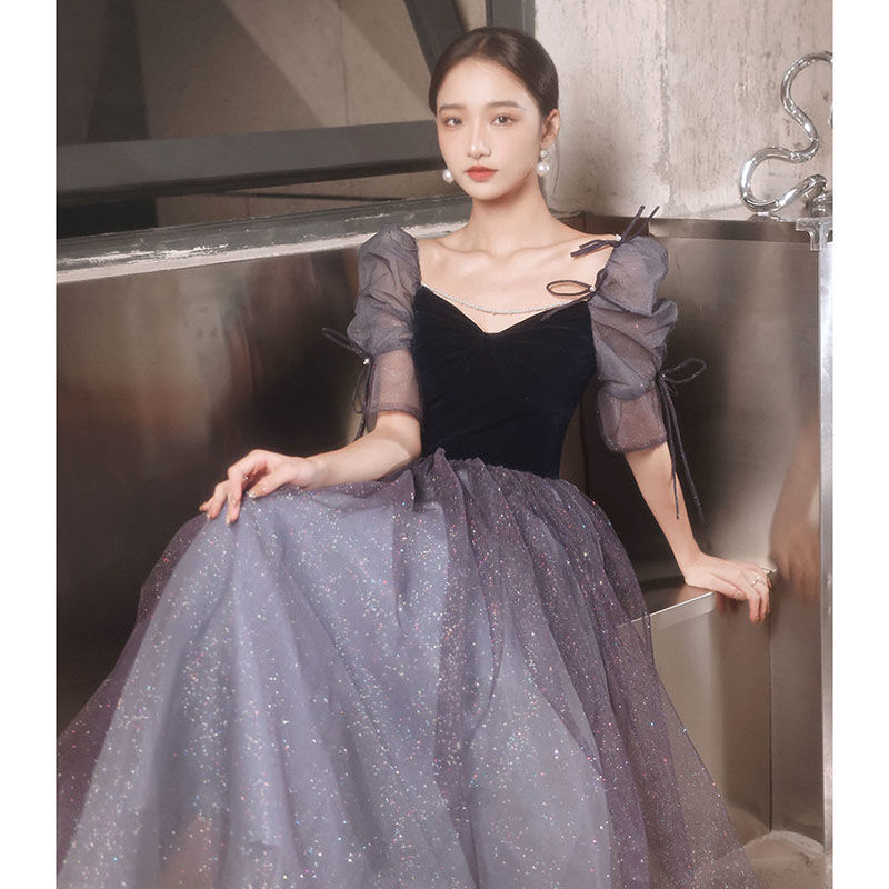 パフスリーブ イブニングドレス 宴会司会者 ファンタジー 妖精 精霊 暴走姫 星空 プリンセスドレス