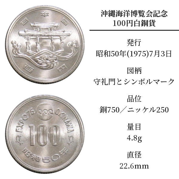 沖縄海洋博覧会記念100円白銅貨 昭和50年(1975年) 美品 記念貨幣 - 貨幣