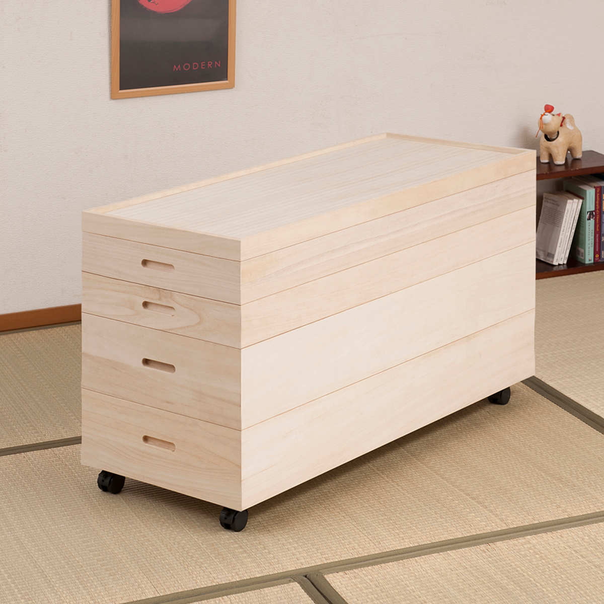 桐 衣装ケース 4段 衣装箱 キャスター付 隅金具なし 高さ51cm 完成品 桐衣装箱 衣装箱 衣装ケース 天然木 木製 衣類収納 収納 桐箪笥 桐タンス 蓋つき フタ付き キャスター 四段