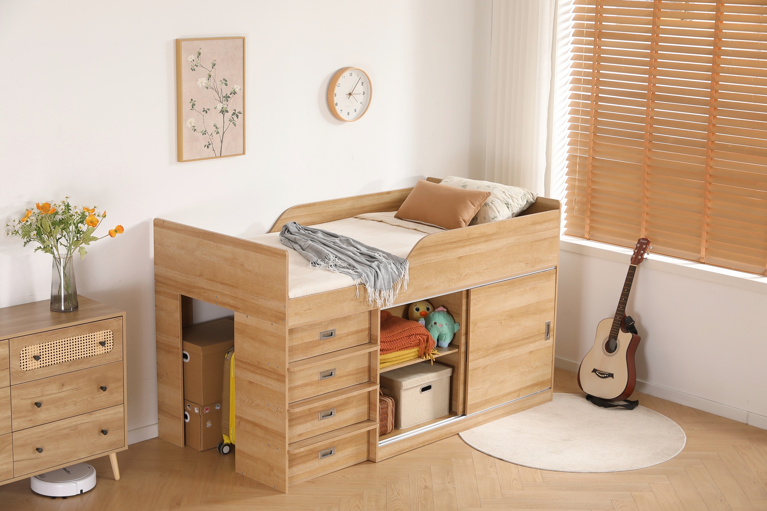 木製ロフトベッド 引き出し付き シングル システムベッド ロフトベッド S 木製 高さ115cm シングル ベッド ロー