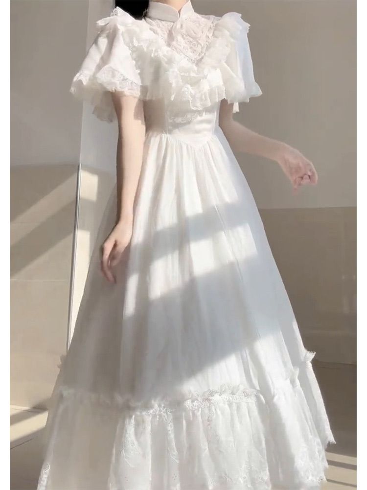 ロリータ コスプレ ホワイト バブル袖 ワンピース 2023 新作 プリンセススカートサンタコスプレ