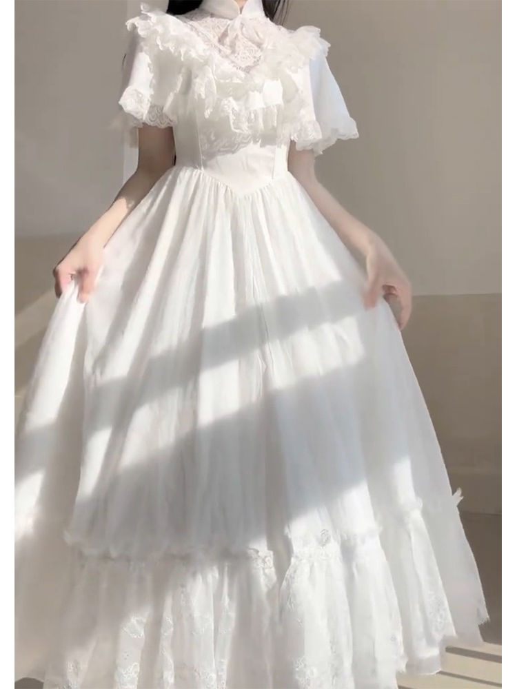 ロリータ コスプレ ホワイト バブル袖 ワンピース 2023 新作 プリンセススカートサンタコスプレ