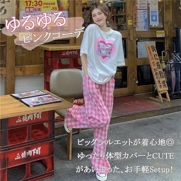 Qoo10] 上下セット Tシャツ チェックパンツ 2