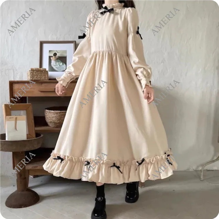 2点セット ロングスリーブワンピース キャミソールワンピース ロリータ コスプレ ぷちリボン付きサスペンダーワンピース 2点セット ロングスリーブワンピース キャミソールワンピース ロリータ コスプレ ぷちリボン付きサスペンダーワンピース