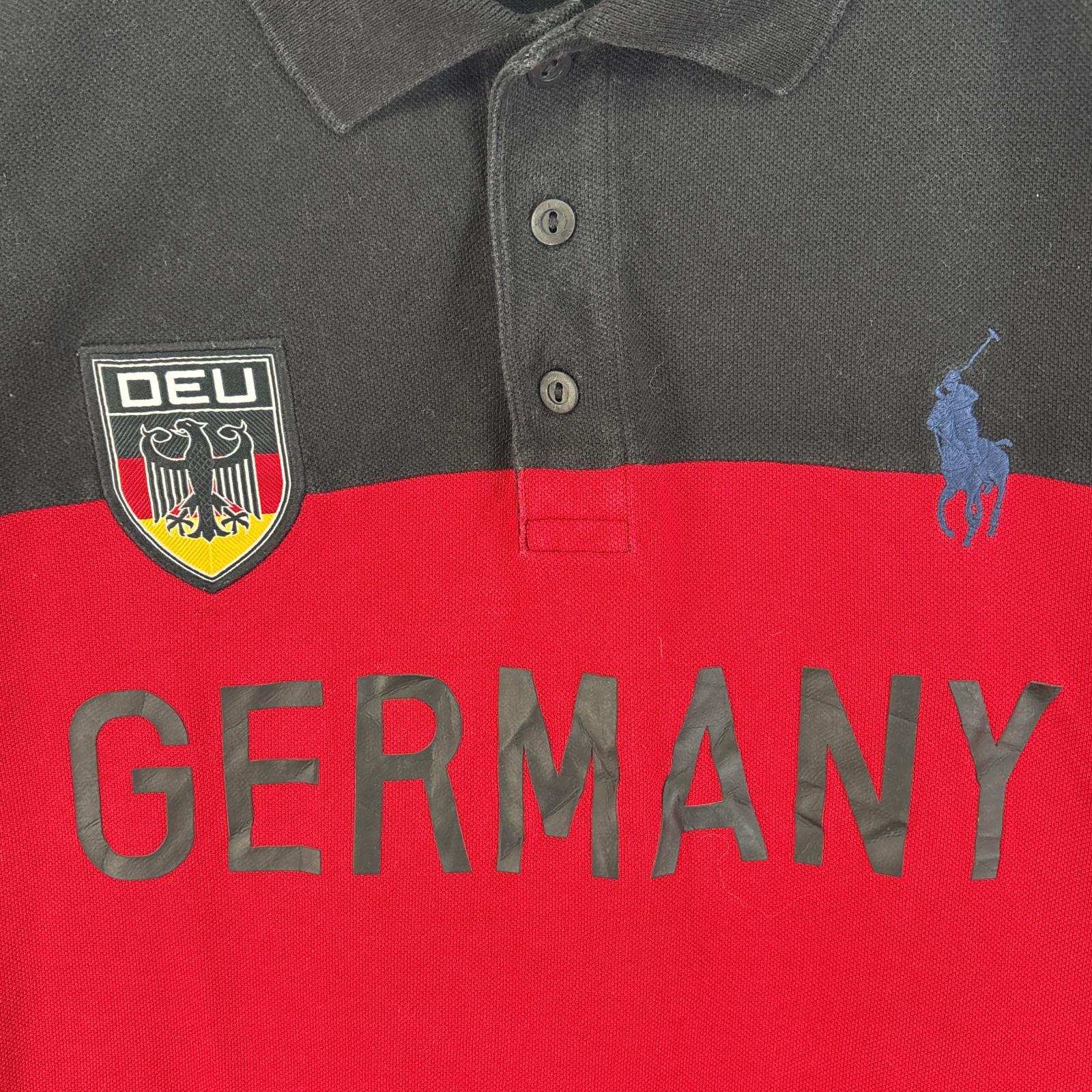 古着 鹿の子 半袖 ラガーシャツ ラバーボタン ドイツ ロゴ 刺繍 XXL レッド系 ツートン メンズ 古着 鹿の子 半袖 ラガーシャツ ラバーボタン ドイツ ロゴ 刺繍 XXL レッド系 ツートン メンズ